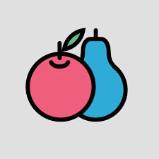 Logo for Maintenance Phase Podcast. A red apple and a blue pear.